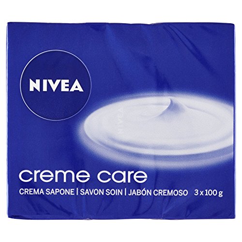 NIVEA Creme Care Jabón en pastilla en pack de 3 (3 x 100 g), jabón de manos con la fragancia de NIVEA Creme, jabón perfumado para una piel suave e hidratada