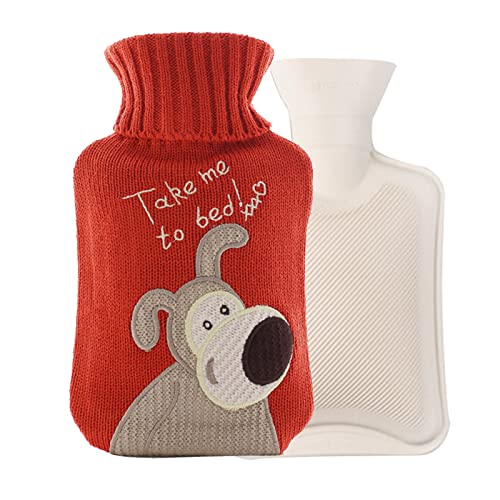 LANMOU Hot Water Bottle with Cover PVC Hot Water Bag for Neck, Safe and Durable Heat Retention Good Performance Shoulder Pain and Hand Feet Warmer (red Dogs)