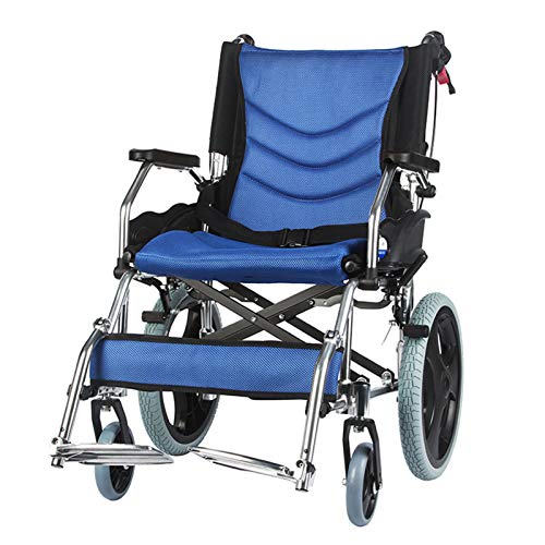 Silla de Ruedas de Transporte, la Silla Plegable es portátil, con Frenos de Mano de Bloqueo, Silla de Ruedas Manual para transferencias fáciles (Azul)