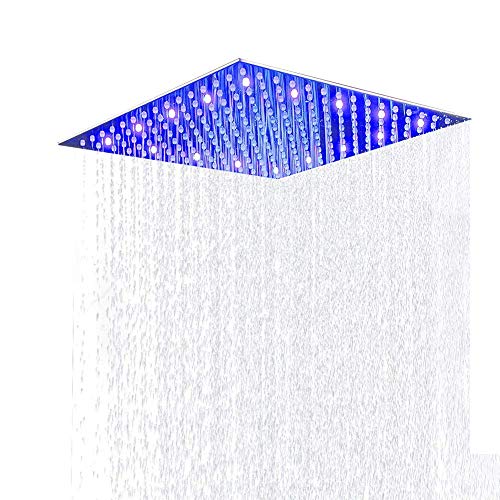 JUNSHENG Alcachofa de ducha LED efecto lluvia de alta presión, ultrafina, de acero inoxidable 304; alcachofa de ducha cuadrada, níquel cepillado, acero inoxidable, 12 pulgadas