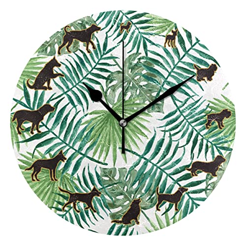 Divertido perro tropical hojas de palma reloj de pared redondo decoración de la habitación de los niños reloj de cuarzo atómico silencioso Png funciona con pilas 10 pulgadas de tiempo decorativo para