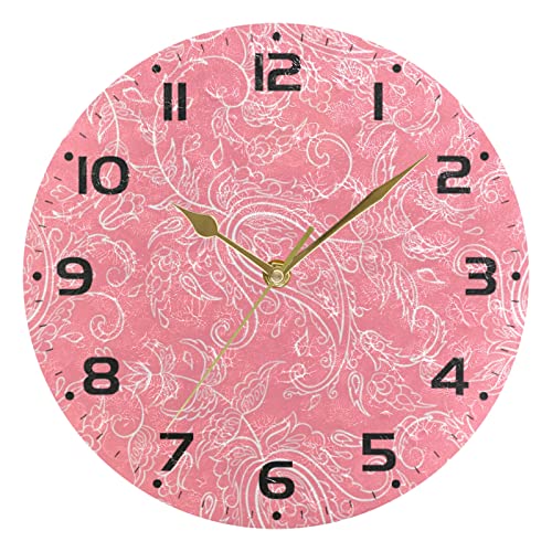 Reloj Boho Paisley Floral redondo de pared Reloj de pared Decoración de la habitación del hogar Reloj de cuarzo atómico Silencioso Png Rosa Blush Operado con pilas Relojes de 10 pulgadas para