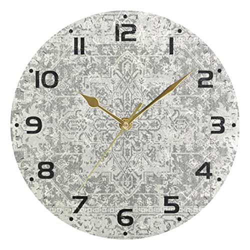 Reloj Boho estilo retro étnico redondo reloj de pared decoración de la habitación del hogar reloj de cuarzo atómico silencioso Png gris funciona con pilas de 10 pulgadas relojes de tiempo para
