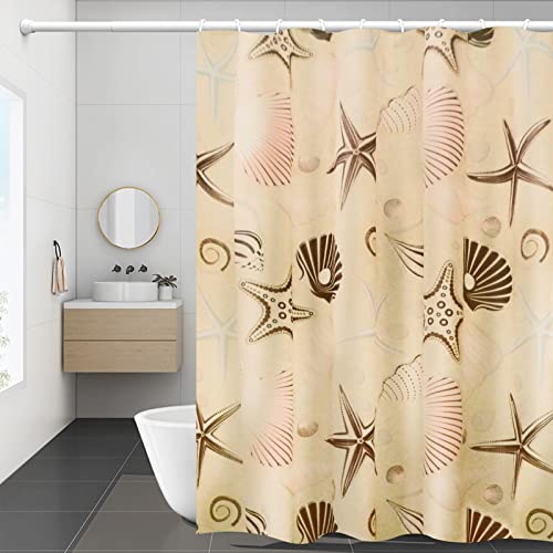 Cortina de ducha impermeable de tela de poliéster, cortina de baño lavable para ducha esquinera y bañera pequeña con 12 ganchos para el montaje, diseño elegante y moderno (beige)