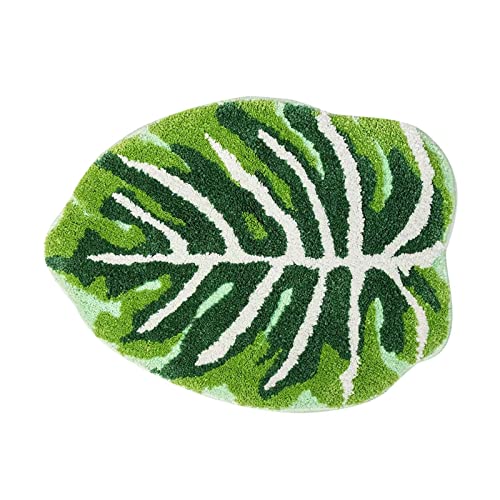 Alfombrilla de baño verde bohemia antideslizante con hojas lindas pequeñas de baño suave absorbente lavable para bañera, ducha, alfombra de suelo de decoración de 150 cm