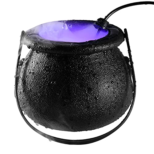 ANFUTON Caldero de bruja para Halloween, 12 LED caldero de color con cambio de niebla para decoración del hogar (aleación negra, enchufe de EE. UU.)
