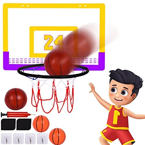 FORMIZON Mini Canasta Baloncesto, Mini Aro de Baloncesto, Tablero de Basket Interior Juego con 3 Balón para La Puerta Muro Montado y Habitación Deporte Infantil Juguetes Niños 6 7 8 9 (Amarillo)