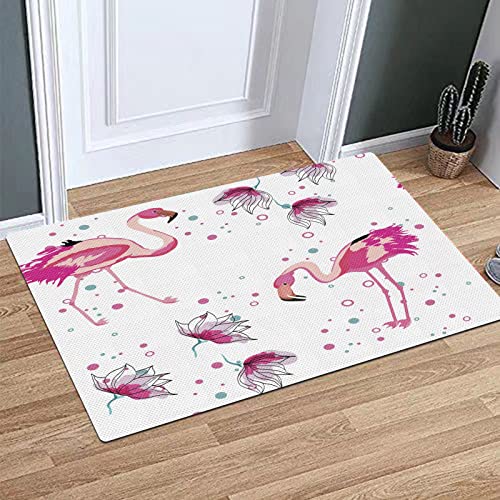 BOMEKS Alfombra Baño,Alfombra Ducha Antideslizante, Pájaro Hawaiano Flamenco Continuo Pétalo y Puntos,Alfombra de baño para baño,Ducha,Dormitorio,Cocina,Puerta