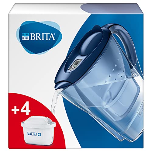 BRITA Jarra filtrante Marella para agua, azul (2,4 l) - Incluye 4 filtros MAXTRA+ para la reducción de cloro, cal e impurezas - ahora en paquete Smart Box sostenible