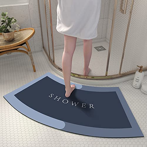 MOTT 50 Alfombrilla de ducha curvada para cabina de ducha cuadrante, absorbente, de secado rápido, antideslizante, tapete de baño semicircular para duchas redondas, azul oscuro