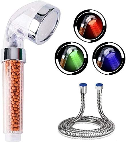 Alcachofa de ducha de mano, 7 colores LED, con manguera, ducha LED, ducha de baño, alcachofa de ducha de alta presión, ahorro de agua, pulverizador y doble filtro anticloro.