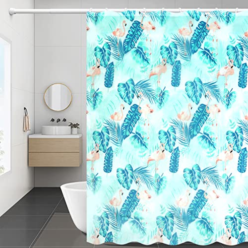 Cortina de ducha impermeable de PEVA resistente, cortina de baño lavable para ducha esquinera y bañera pequeña con 12 ganchos para el montaje, diseño elegante y moderno (180cm x 180cm, flamenco verde)