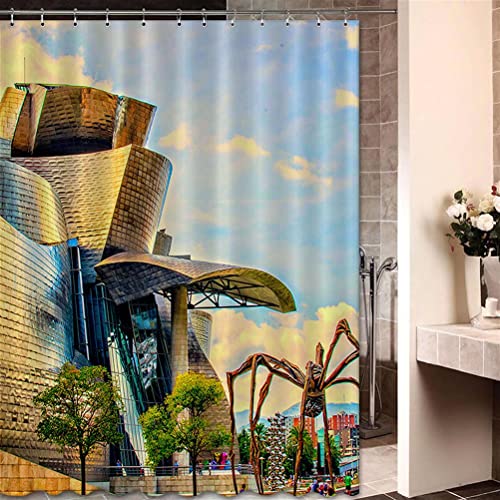 Spain Bilbao - Cortinas de ducha para viajes, paisaje, impermeable, poliéster, con 12 ganchos