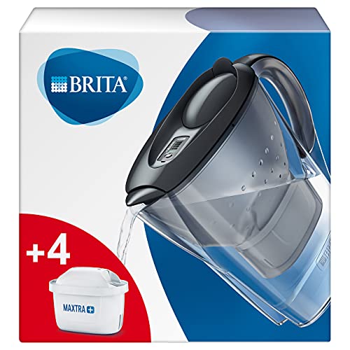 BRITA Marella Graphite - Jarra de Agua Filtrada con 4 cartuchos MAXTRA+ - Filtro que reduce la cal y el cloro para un sabor óptimo - 2.4 L