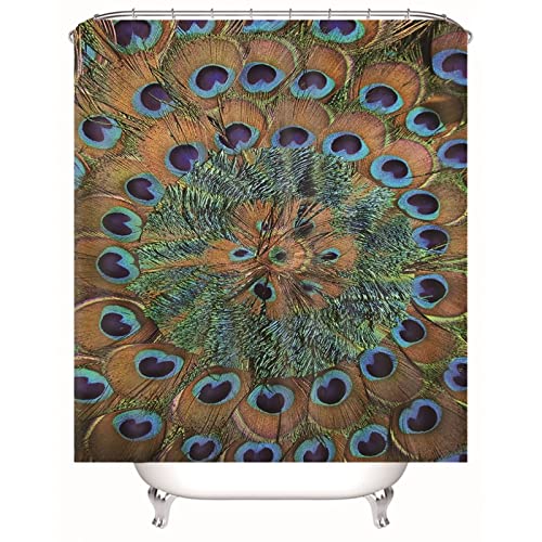 Cortina de ducha de 60 x 72 pulgadas, cortina de ducha impermeable de poliéster colorido plumas de pavo real baño bañera decoración moderna