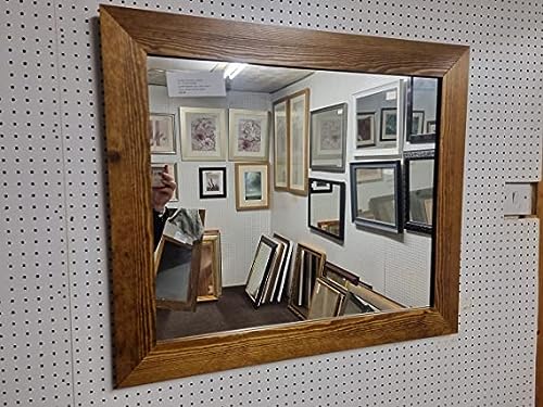 Modec Mirrors Espejo de Pared Extra Grande Plano de Roble Tintado de Madera Maciza de Pino, 112 cm x 86 cm