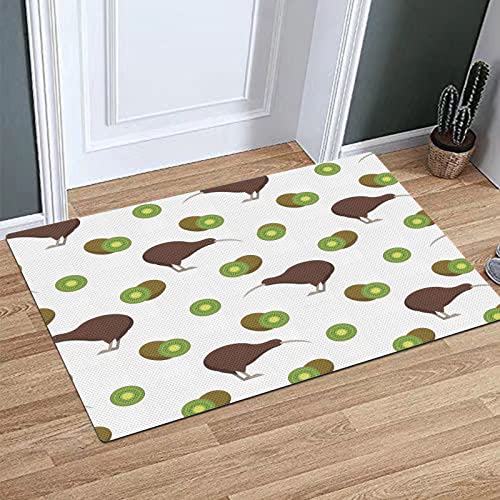 Alfombra Baño,Alfombra Ducha Antideslizante, Patrón Continuo de Kiwi con Fruta y pájaro del Mismo Nombre.Helecho marrón,Alfombra de baño para baño,Ducha,Dormitorio,Cocina,Puerta