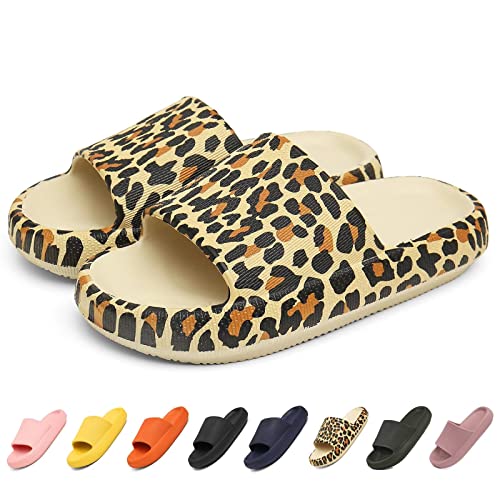 Geweo Mujer Hombre Zapatillas Casa y Pantuflas de Ducha Sandalias de Baño Playa Verano Pantuflas Antideslizante de Piscina Casuales Suela Gruesa Chanclas, Unisex Leopardo 40-41 EU