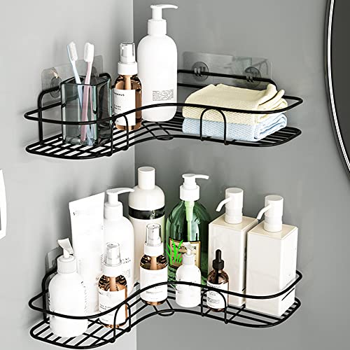 BAIEUEJO 2 Piezas Estanteria Baño Esquina, Estante Ducha sin taladrar,Estante de Baño Montado en la Pared,Cesta Ducha,para Baño/Cocina