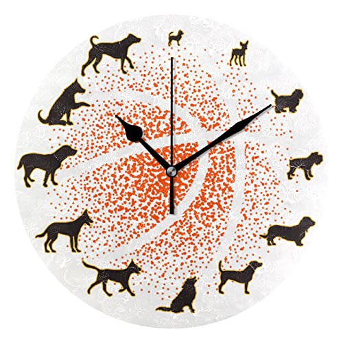 Divertido perro naranja pelota de baloncesto ronda reloj de pared para el hogar niños decoración de la habitación reloj de cuarzo atómico silencioso Png funciona con pilas 10 pulgadas de tiempo