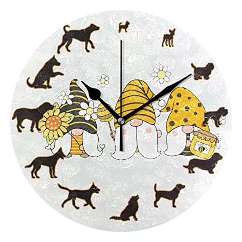 Divertido perro dulce abeja gnomos reloj de pared redondo decoración de la habitación de los niños reloj de cuarzo atómico silencioso Png funciona con pilas 10 pulgadas de tiempo decorativo para