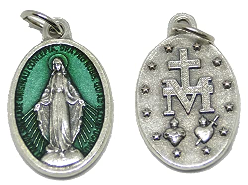 GTBITALY 60.973.31 002LOGVE Medalla Virgen Milagrosa Logo Original de Latina con Anillo Plata Medida de 2,5 cm 25 mm Esmalte Verde Agua