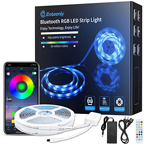 Enteenly Tira LED de 20 metros, Bluetooth Music Sync Luces Led de Iluminación Cambio de Color RGB con App y Control Remoto, Instalación Fácil, Cintas LED con 5050 LED para el Hogar, TV, Cocina