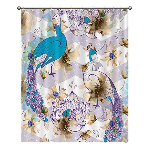 Cortina de ducha de pavo real retro pavo real flor púrpura pavo real cortina de ducha 180 cm x 230 cm
