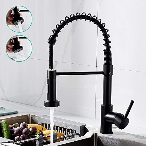 Grifo cocina fregadero con ducha muelle en espiral giratorio 360° de doble modo de pulverización con flexibles (negro)