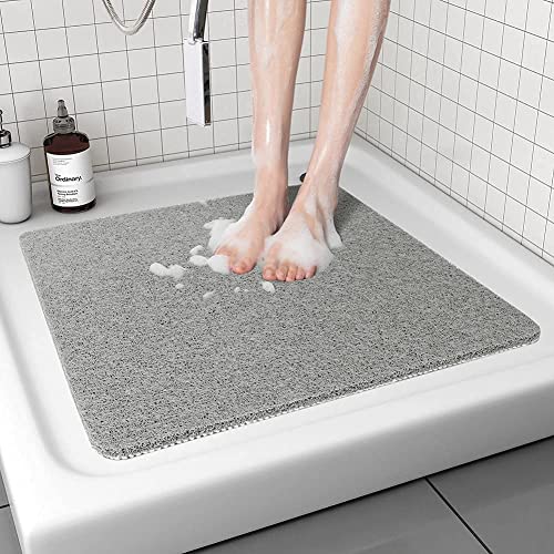 Avvrel Alfombra Ducha, Alfombrilla Ducha Antideslizante de Lufa Suave, Antimoho Antibacteriano Alfombra Baño, Drenaje Rápido Alfombra Bañera Lavable 54x54cm (Gris)