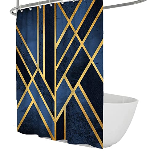 Obra de Arte Abstracta Cortina de Ducha Liner Tela Tela Textura de mármol Cortina de baño Set con Ganchos para bañeras de Ducha Golden Blue W240xL180cm