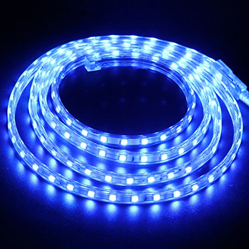 XUNATA 1m Tiras LED Azul, 220V SMD 5050 60LEDs/m, IP67 Impermeable, Escalera de Techo Tira de LED Cocina Cable Luces Flexible LED Strip Light Decoración