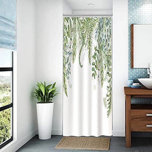 Uiiooazy Cortina de Ducha de Eucalipto, Cortinas de Ducha Hoja Verde Planta Cortinas de Baño Antimoho Impermeable Lavable Poliéster Tela Juego de Cortinas de Ducha con 12 Ganchos 90x180cm