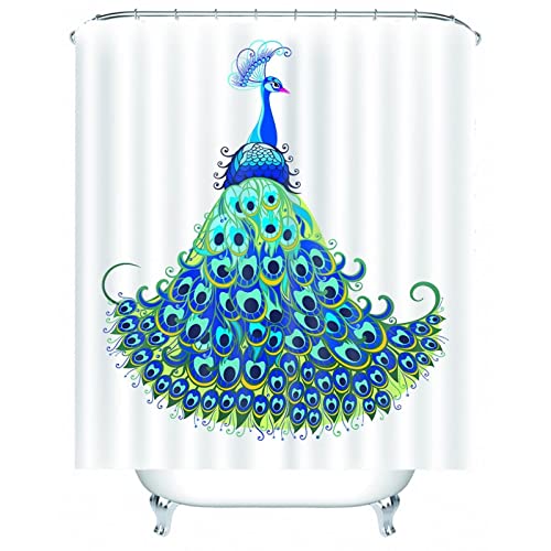 Cortinas de ducha modernas de poliéster impermeable 60, pavo real, 150 x 180 cm, decoración de bañera