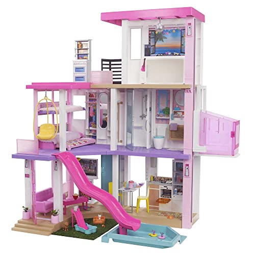 Barbie Casa de Muñecas Dreamhouse - Con Piscina, Tobogán y Ascensor - Luces y Sonido - 75+ Piezas - 104 x 109 cm - Regalo para Niños de 3-7 Años, GRG93