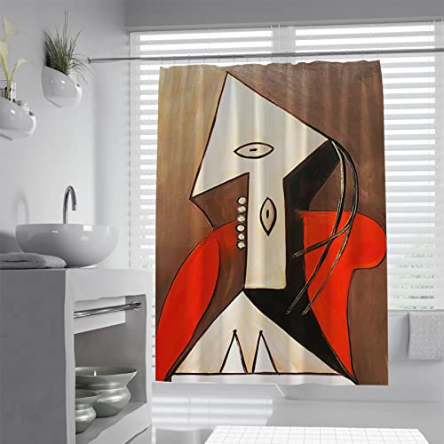 Picasso Obra de Arte Cortina de Ducha World Masterpiece Cortina de Ducha Impresión Transparente Tela Impermeable Cortina de Ducha Set con 12 Ganchos W150xH180cm