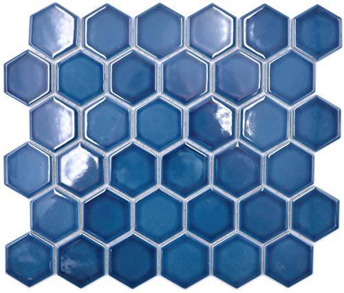 Mosaico hexagonal de cerámica, color verde azulado brillante, para pared, suelo, cocina, ducha, baño, azulejos de mosaico, azulejos