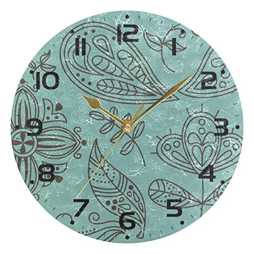 Reloj bohemio minimalista de pared redondo para decoración de la habitación del hogar, reloj sin garrapatas de cuarzo atómico, silencioso, Png, color verde azulado, funciona con pilas, relojes de 10