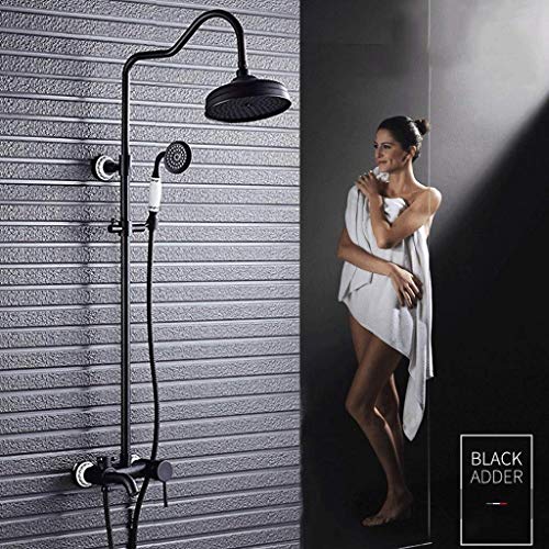 Retro European Brass Shower System Adjustable Height Column Shower Black European Shower Bathroom Shower Spray Set Shower Set,Fixed Showerheads