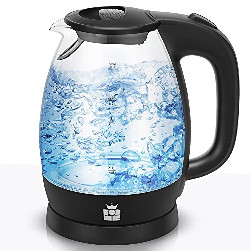 ForMe Hervidor Eléctricos de Vidrio Agua 1,7 I Azul LED Iluminación Tetera Borosilicato I Cristal Hervidora I Desconexión automática I Filtro Antical I Acero Inoxidable I 2200W I Libre de BPA