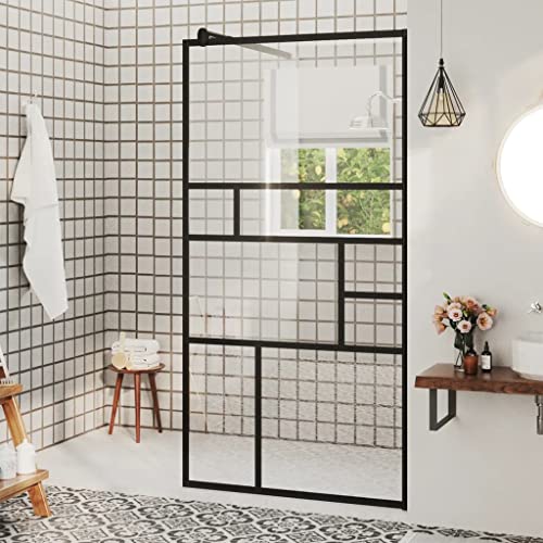 Muro de ducha con cristal transparente ESG 80x195 cm Negro-Color: transparente y negro-Material: ESG (vidrio de seguridad de una sola capa) con serigrafía negra, aluminio
