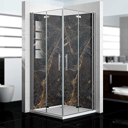 dedeco - Panel de ducha de esquina de aluminio con diseño de mármol V2, 2 x 90x200cm, perfecto como pared posterior de baño para reemplazo de azulejos, apto para muchos baños, fabricado en Alemania