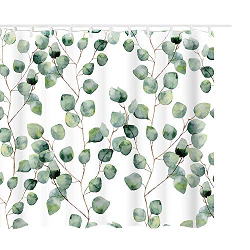 Litthing Cortina de Ducha Anti-Molde Estilo de Planta Verde 180 cm * 180 cm / 12 Anillos de Cortina para el Baño con Vibrante Colores de Impresión Digital en 3D (15)