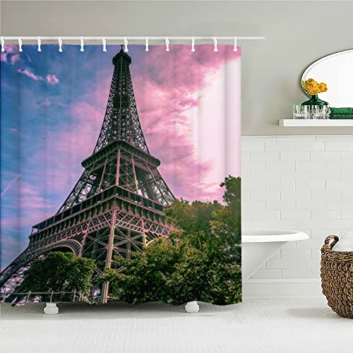 jjshily Romántico París Torre Creativa Impreso Cortina de Ducha Bañera Mampara Mampara Moderno Simple Decoración romántica