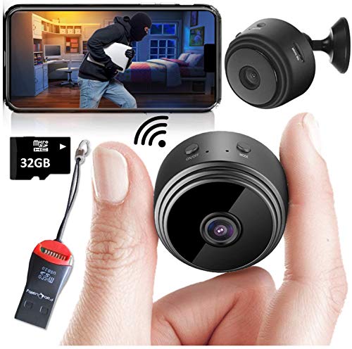 Mini Spy Camera Wireless Hidden Home WiFi Security Cameras with App 1080P, Inc 32GB SD Card + Plus More. Visión Nocturna Movimiento Activado Interior Exterior iPhone/Android Teléfono Pequeña