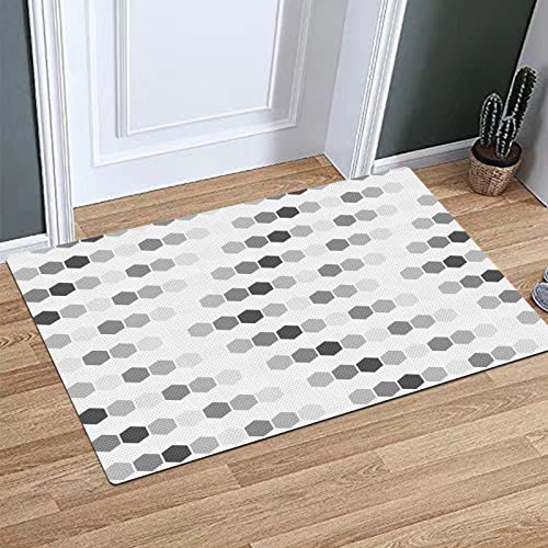 Alfombra Baño,Alfombra Ducha Antideslizante, Patrón Continuo geométrico Gris y Moderno de hexágonos en Escala de Grises.Gris pálido,Alfombra de baño para baño,Ducha,Dormitorio,Cocina,Puerta