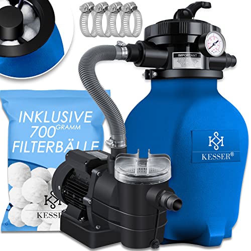 Kesser® Sistema de filtración de Arena Filtro de Arena + 700 g de Bolas de filtración reemplazan 25 kg de Arena de filtración válvula de 4 vías con indicador de presión Filtro de Piscina, Azul