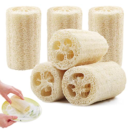 6 Piezas Loofah Natural - Esponjas de Luffa Loofah Scrubber Esponja de Baño Exfoliante para Cuidado del Cuerpo - Esponja de Lufa Loofah Sponge para Lavar Platos, Limpieza de Cocina y Duchas de Baño