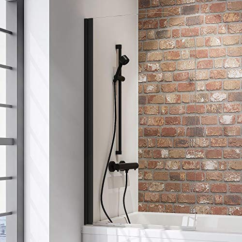 Schulte mampara ducha para bañera 80 x 140 cm, 1 hoja plegable, montaje reversible izquierda derecha, perfil negro y vidrio 5 mm transparente, D1650 68 50