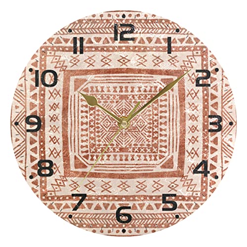 Reloj tribal Boho vintage marroquí redondo reloj de pared decoración de la habitación del hogar reloj sin garrapatas de cuarzo atómico silencioso Png terracota funciona con pilas de 10 pulgadas